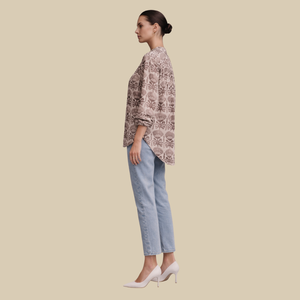 Gathered Yoke, High Low Shirt Style Kurti