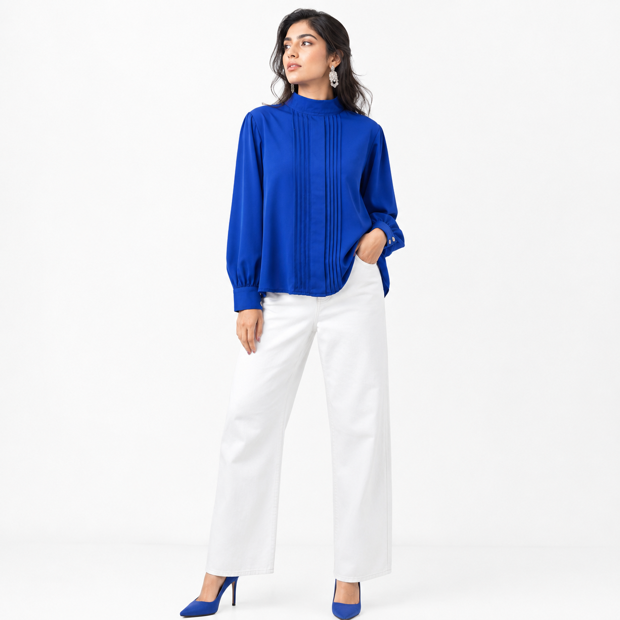Pintuck High-Neck Semi Formal Shirt