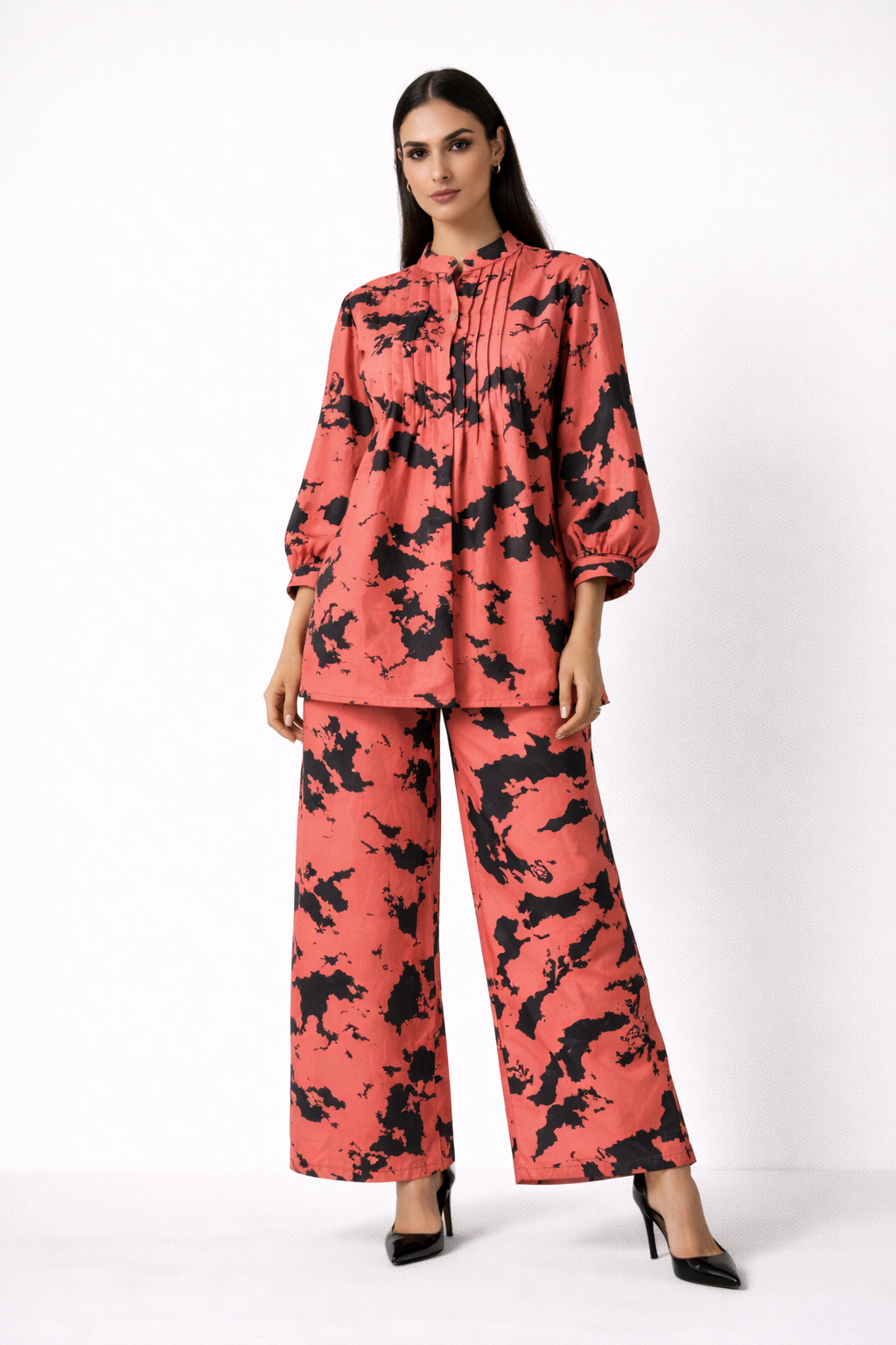 Co-ord’s - Pin-tuck style long sleeve shirt paired with semi palazzo pants