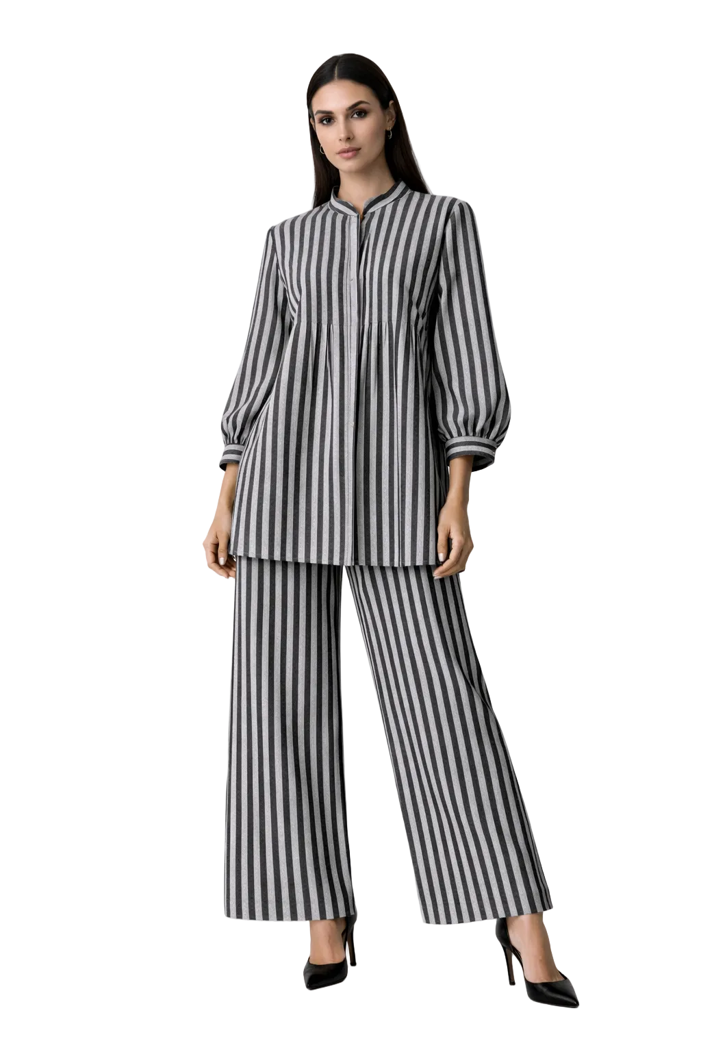 Co-ord’s - Pin-tuck style long sleeve shirt paired with semi palazzo pants