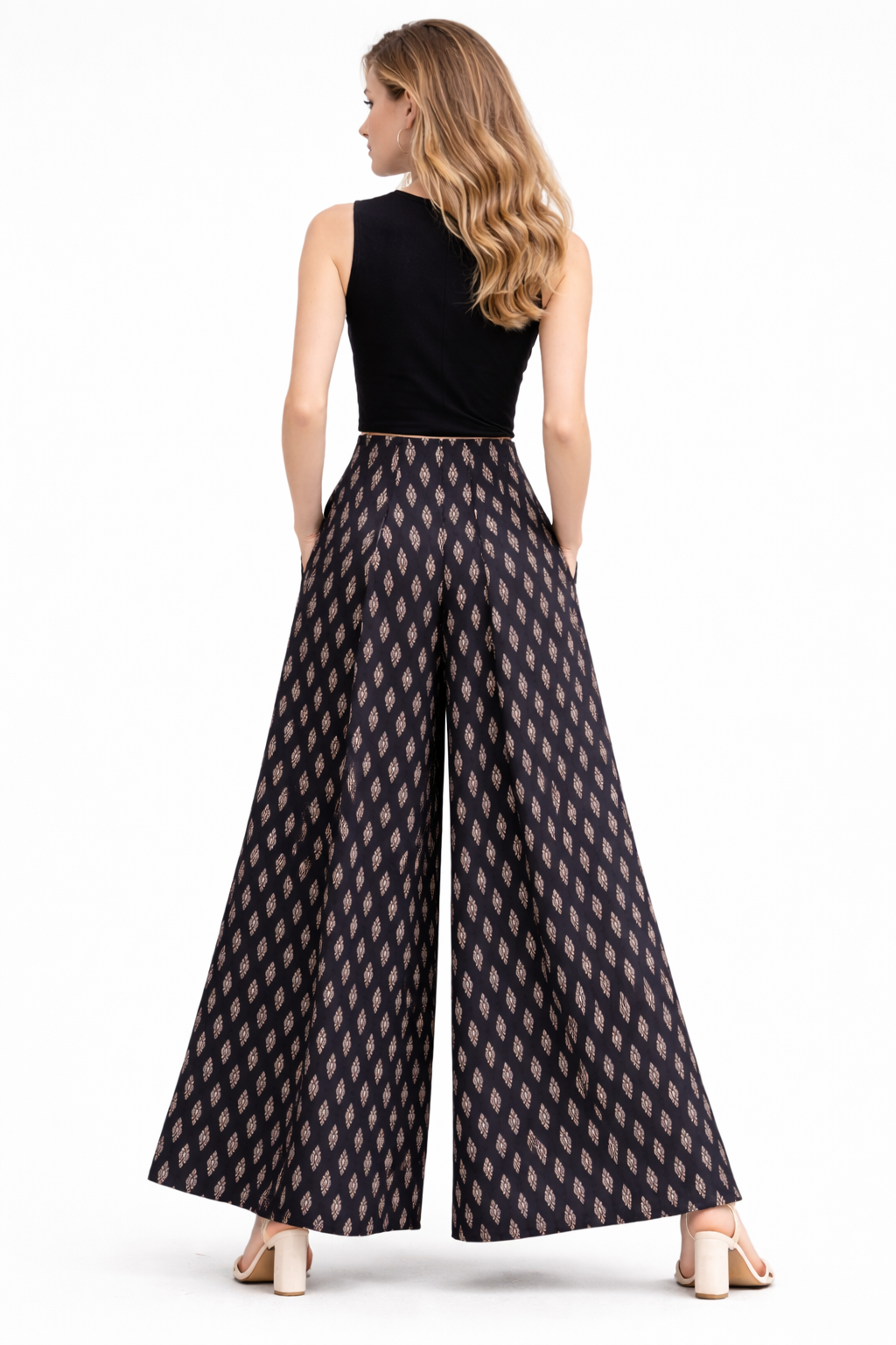 Box Pleated Flared Palazzo With Pockets