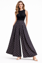 Box Pleated Flared Palazzo With Pockets