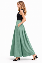 Box Pleated Flared Palazzo with Pockets