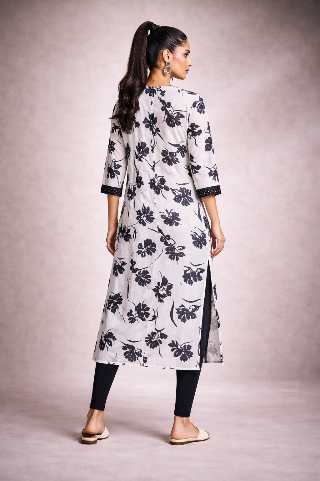 Pleated Maison Bloom Monochrome Floral Kurta with Sequence Work in Fluid Silhouette