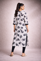 Pleated Maison Bloom Monochrome Floral Kurta with Sequence Work in Fluid Silhouette