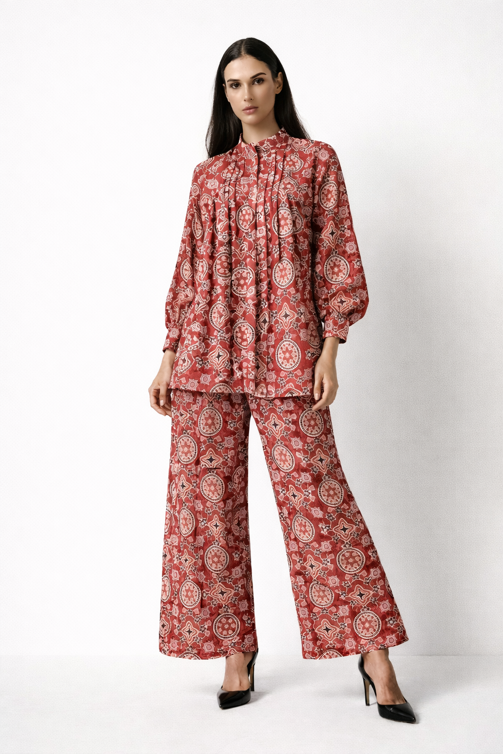 Co-ord’s - Pin-tuck style long sleeve shirt paired with semi palazzo pants
