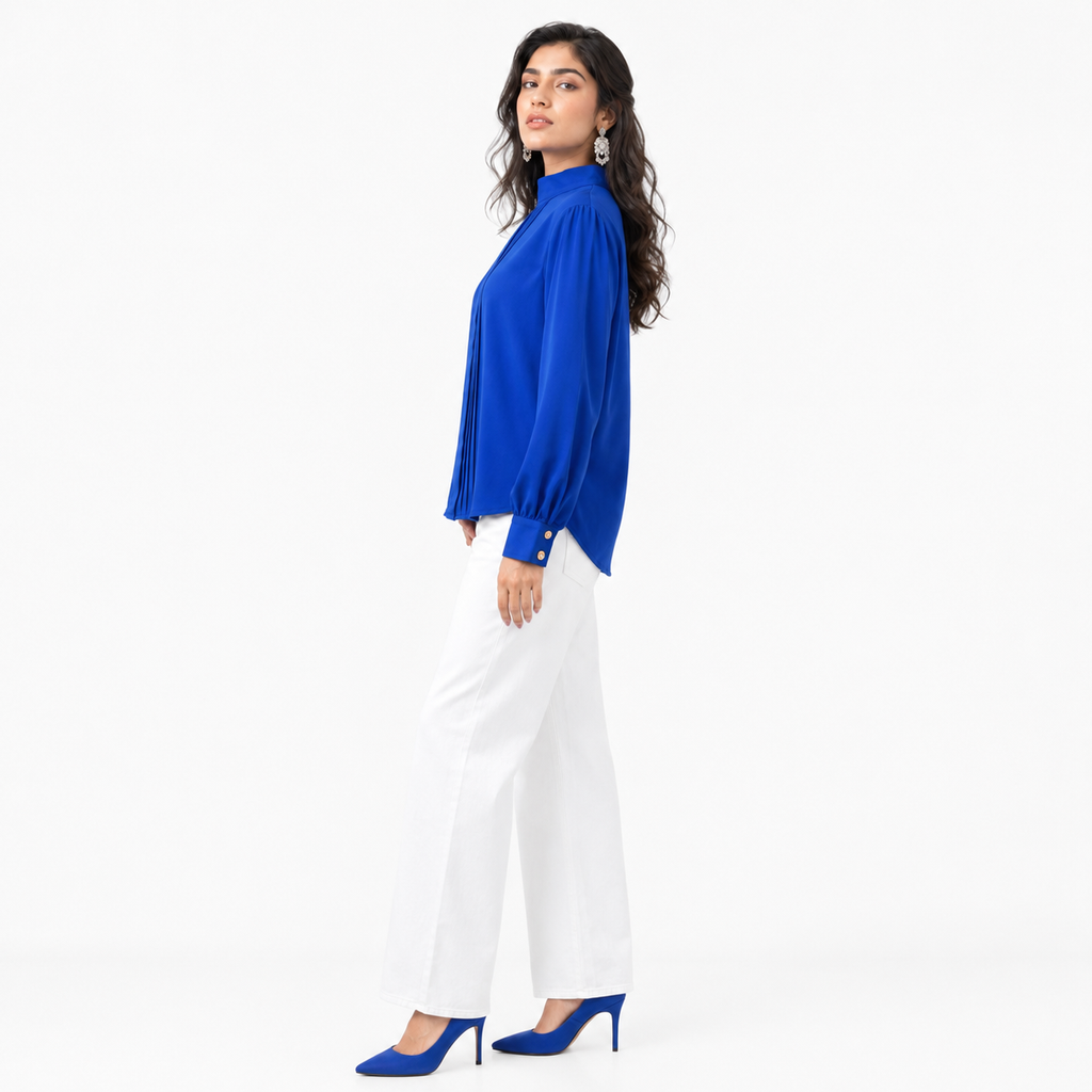Pintuck High-Neck Semi Formal Shirt