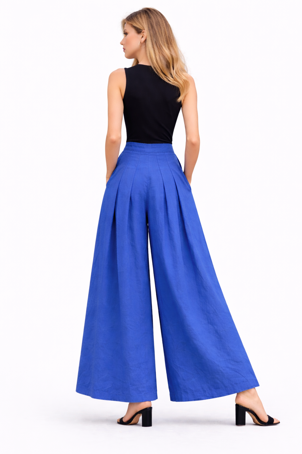 Box Pleated Flared Palazzo with Pockets