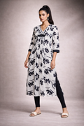 Pleated Maison Bloom Monochrome Floral Kurta with Sequence Work in Fluid Silhouette