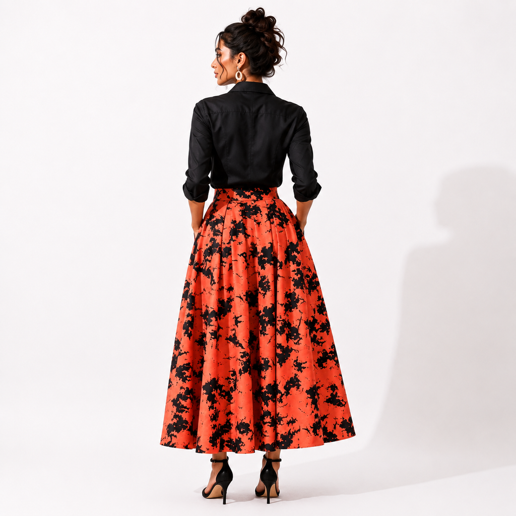 Box Pleated Long Skirt with Pockets