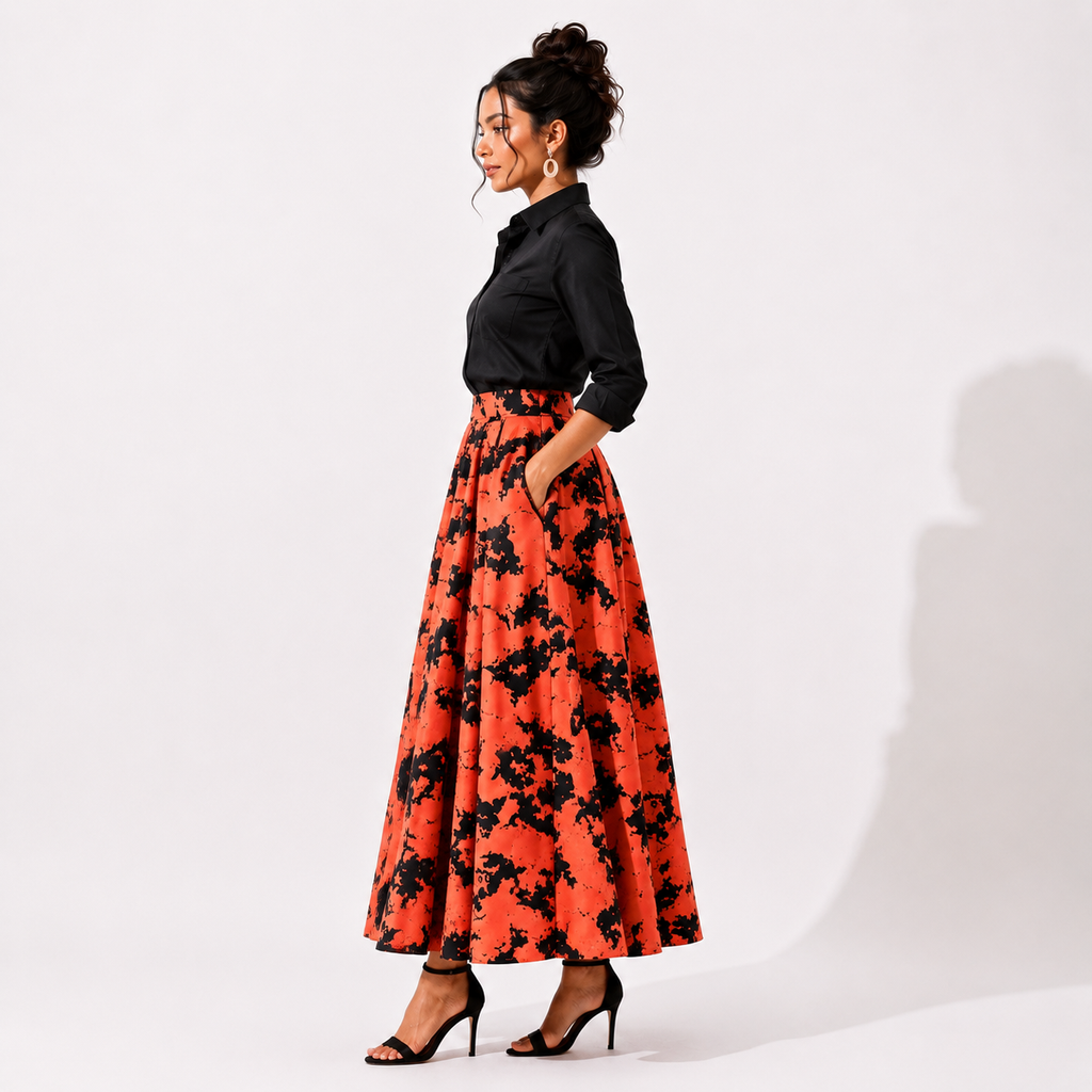 Box Pleated Long Skirt with Pockets
