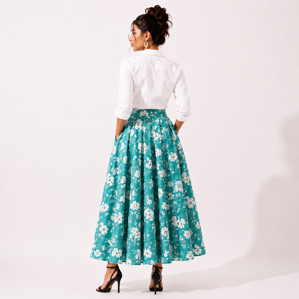 Box Pleated Long Skirt with Pockets