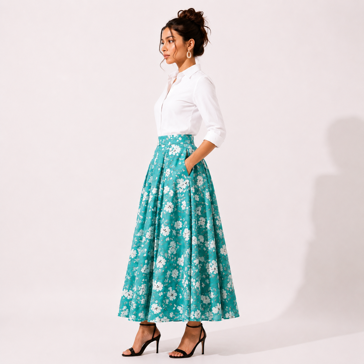 Box Pleated Long Skirt with Pockets