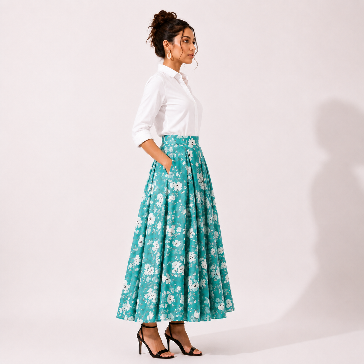 Box Pleated Long Skirt with Pockets