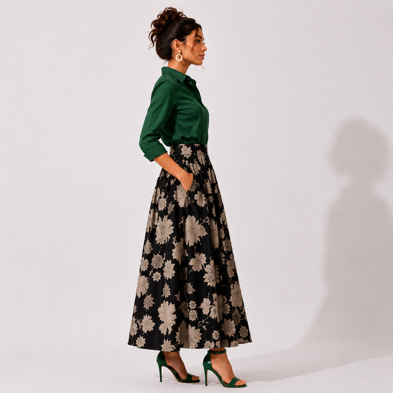 Box Pleated Long Skirt with Pockets