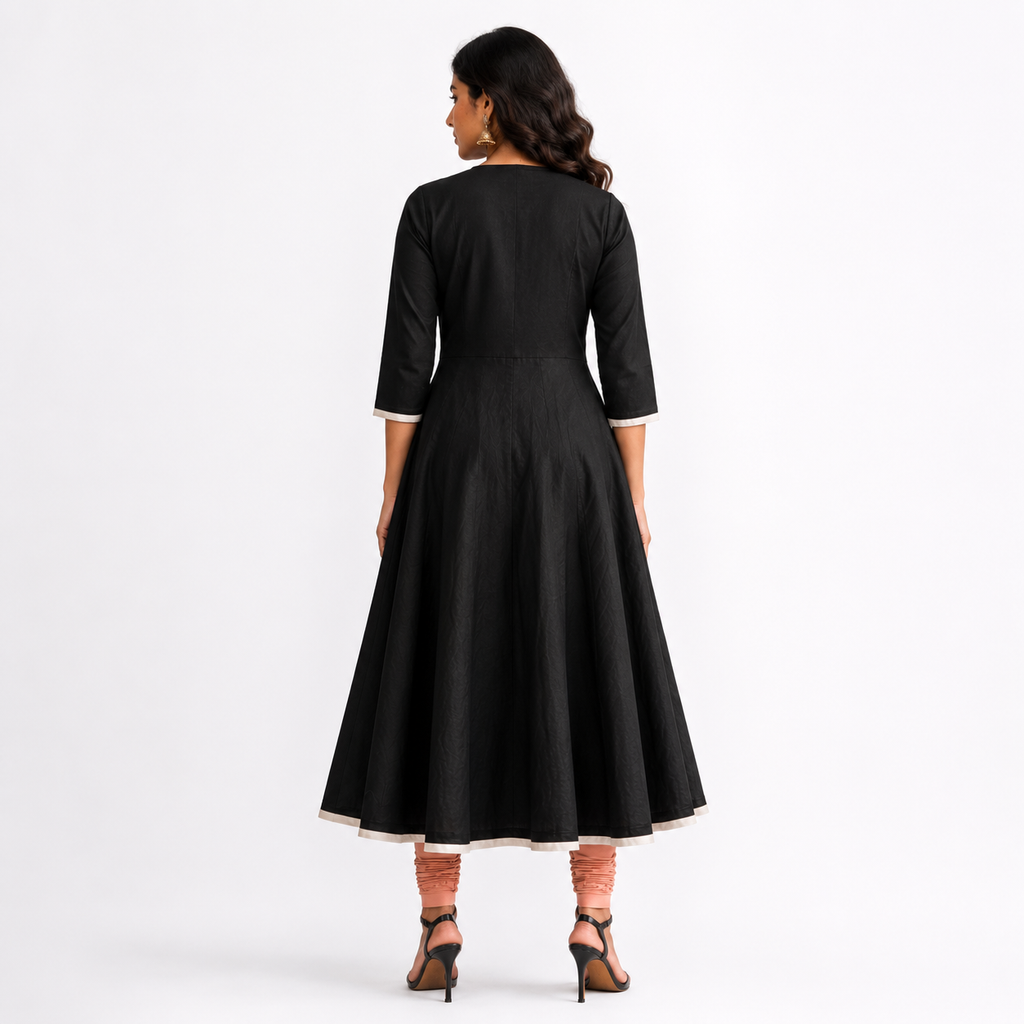 Panelled Flared Anarkali with Lace Embroidered Yoke