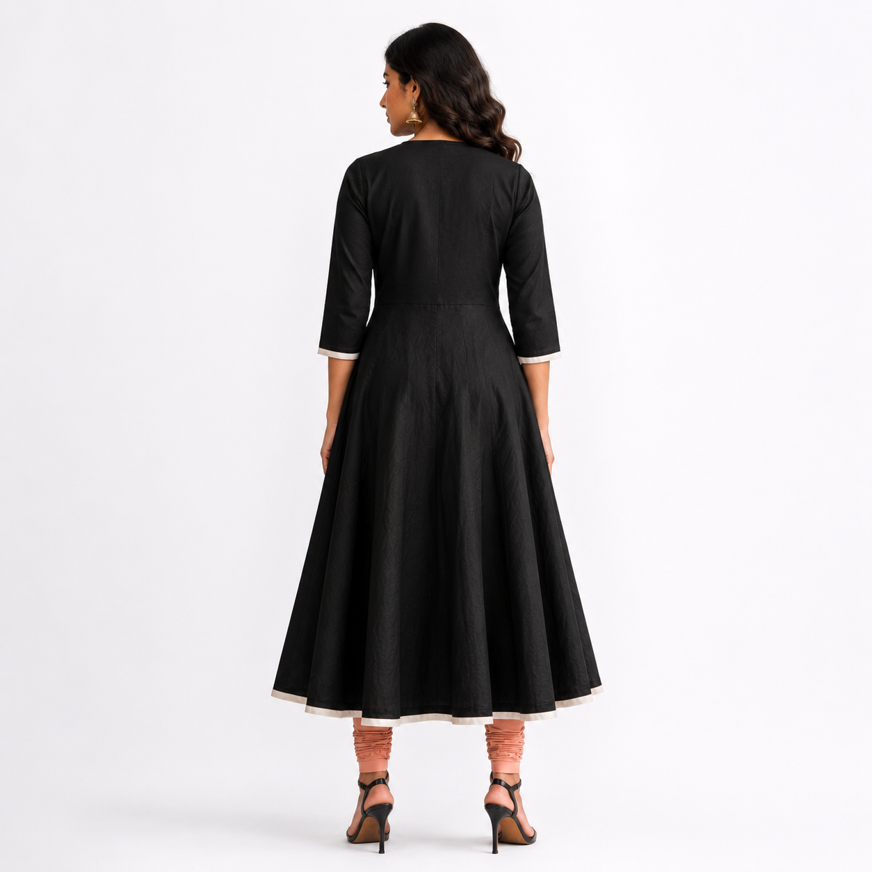 Panelled Flared Anarkali with Lace Embroidered Yoke