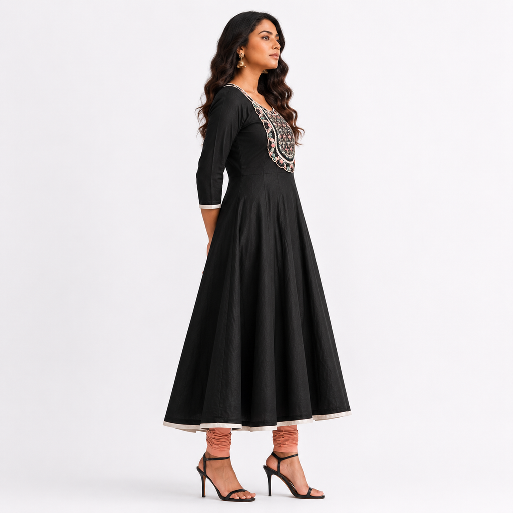 Panelled Flared Anarkali with Lace Embroidered Yoke