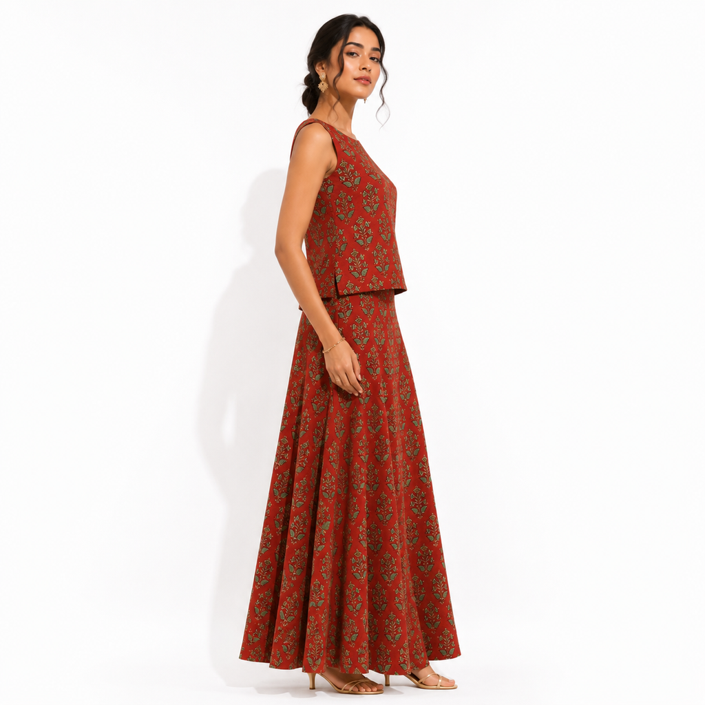 Co-ord Set - Sleeveless Top along with a Flared Skirt