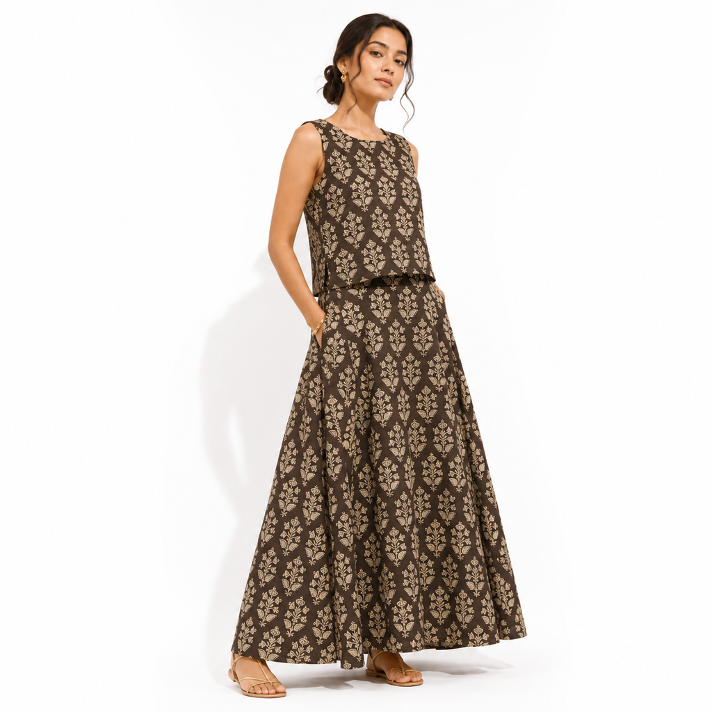 Co-ord Set - Sleeveless Top along with a Flared Skirt