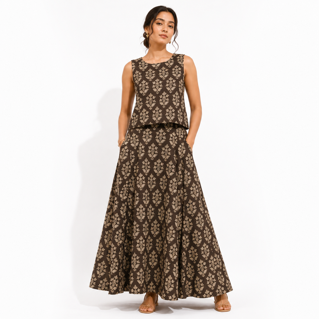 Co-ord Set - Sleeveless Top along with a Flared Skirt