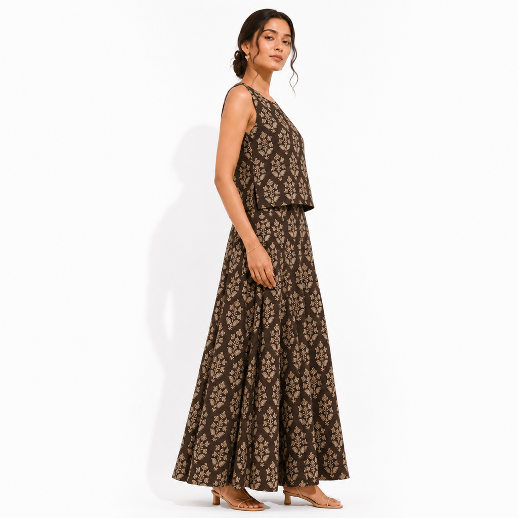 Co-ord Set - Sleeveless Top along with a Flared Skirt