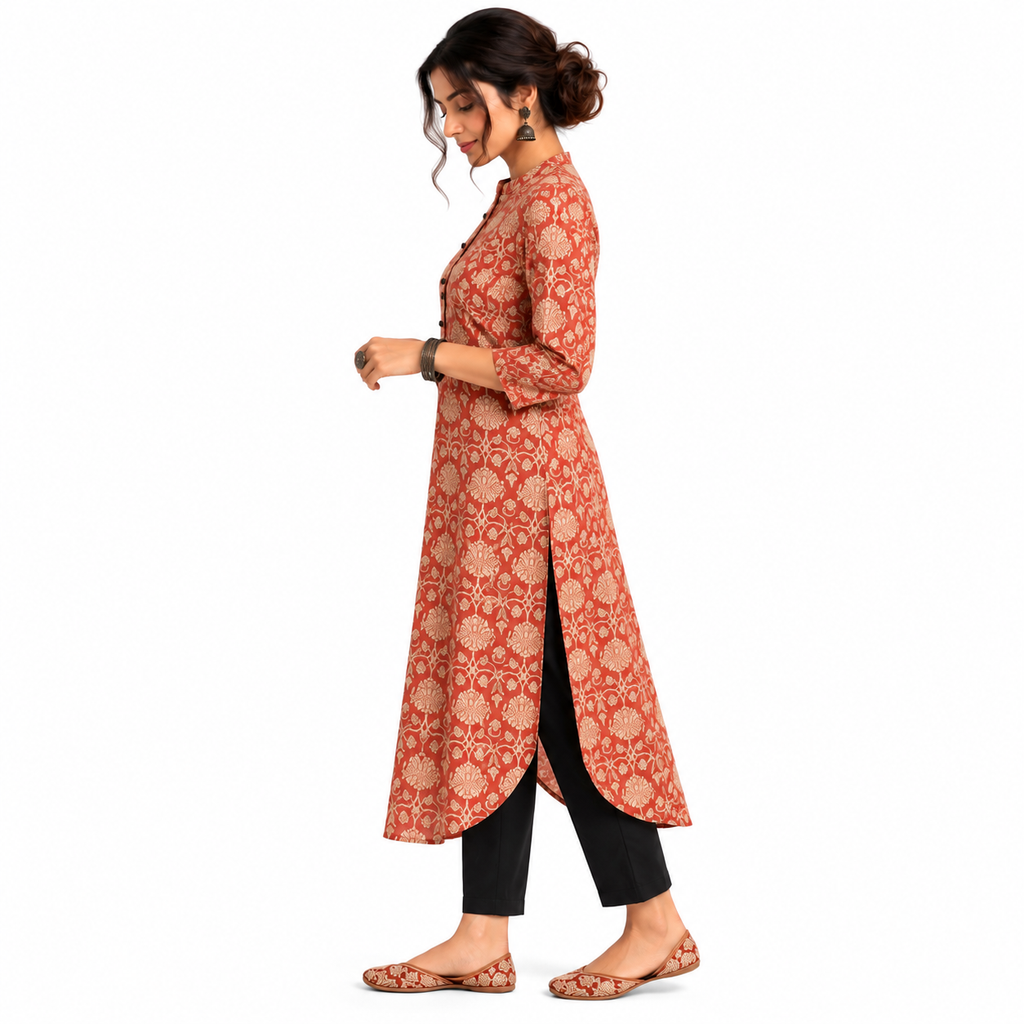 Smocked Back U-Hem Kurta - Terracotta