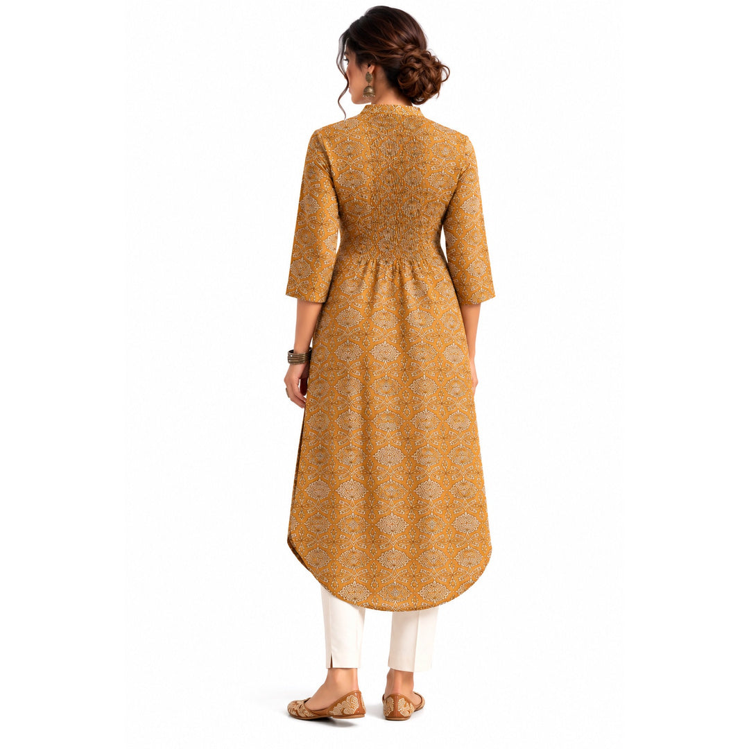 Smocked Back U-Hem Kurta - Honey Gold