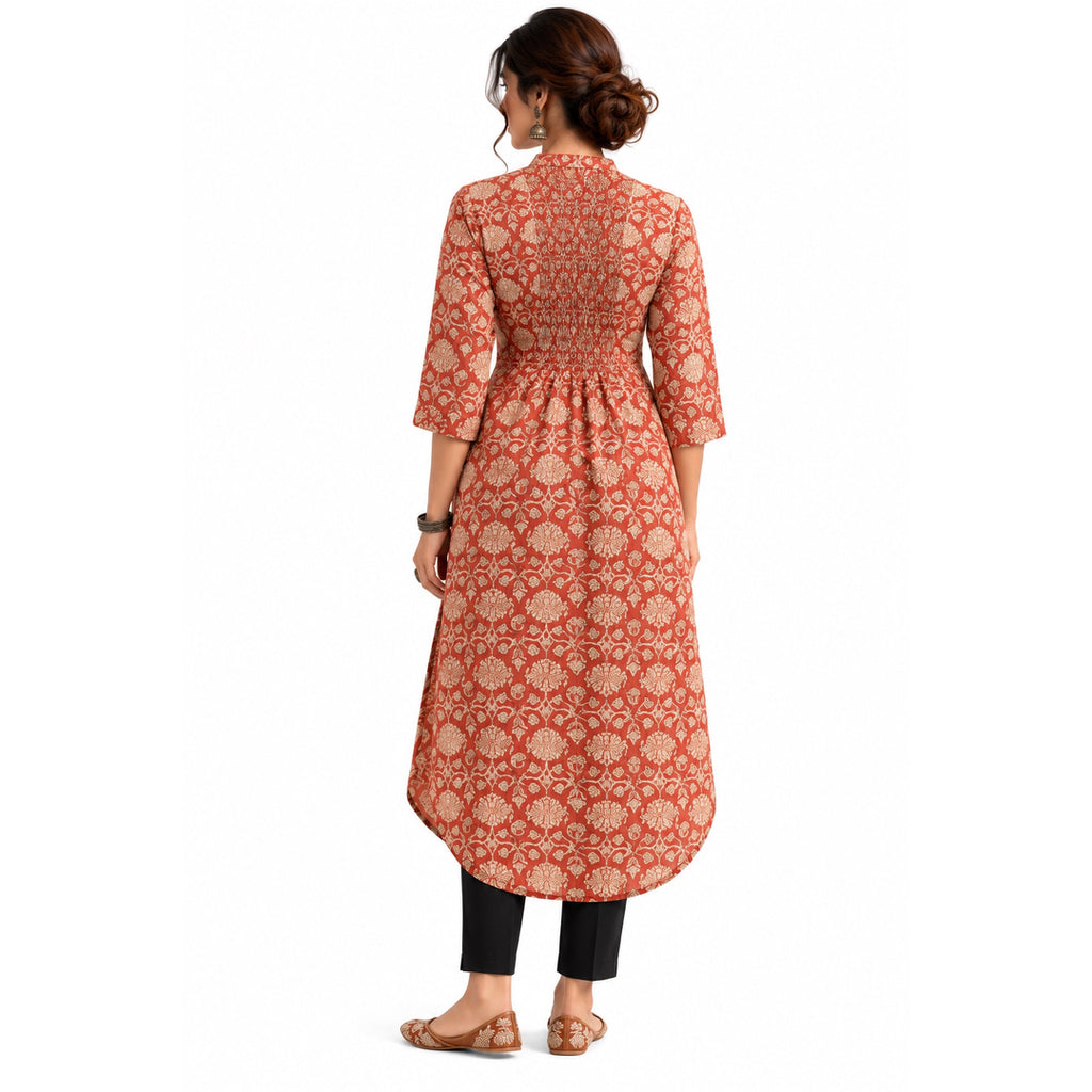 Smocked Back U-Hem Kurta - Terracotta