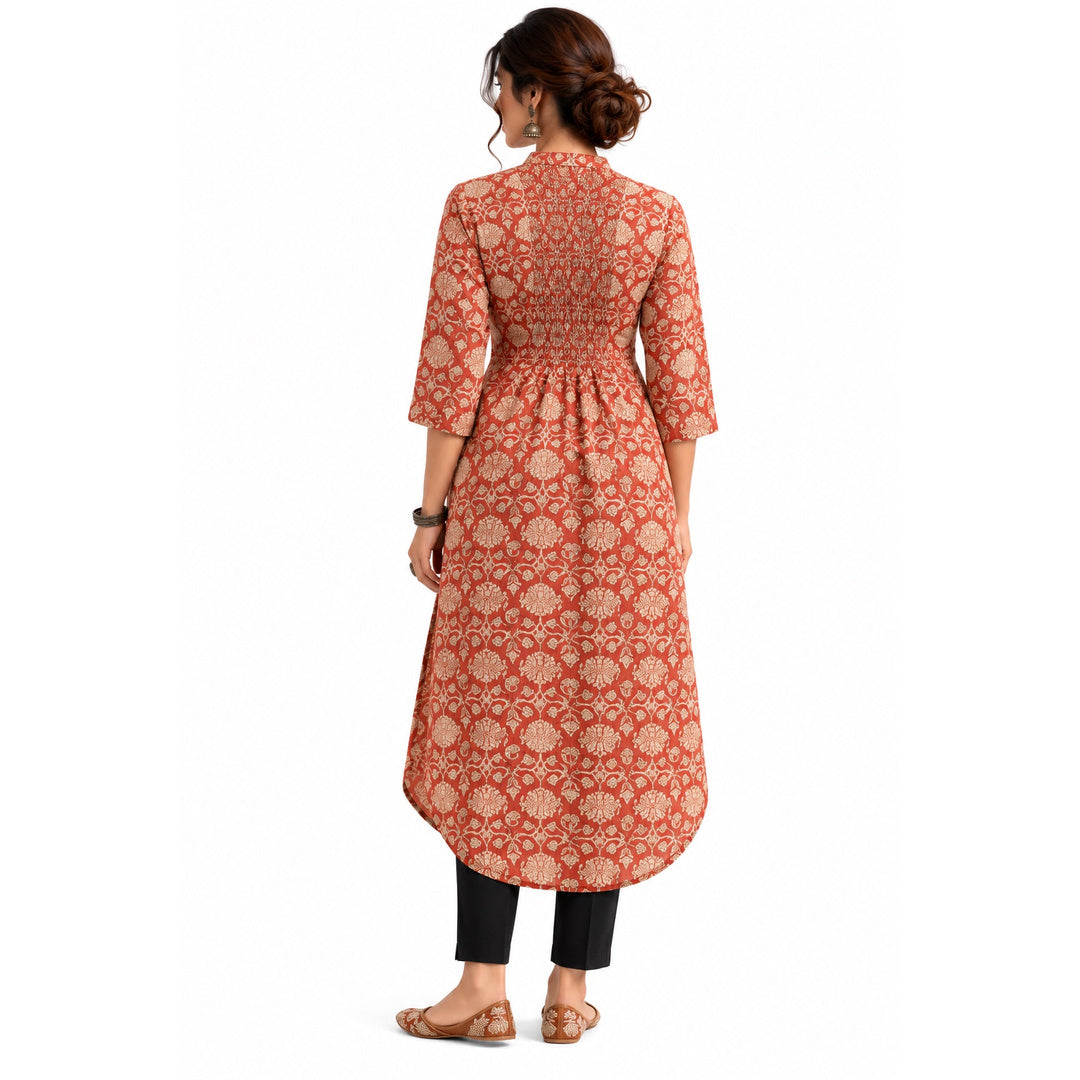 Smocked Back U-Hem Kurta - Terracotta