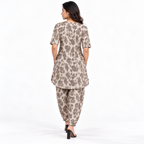 Co-ords - Chinese Collar Short Kurta with Gathered Hem, Loose Harem Pants