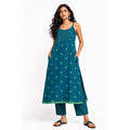 Wide Hem, Low Slit open Thin Strape Kurta with Pockets with a Matching Cig Pant - 2pcs Set