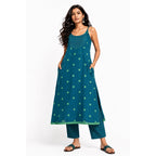 Wide Hem, Low Slit open Thin Strape Kurta with Pockets with a Matching Cig Pant - 2pcs Set