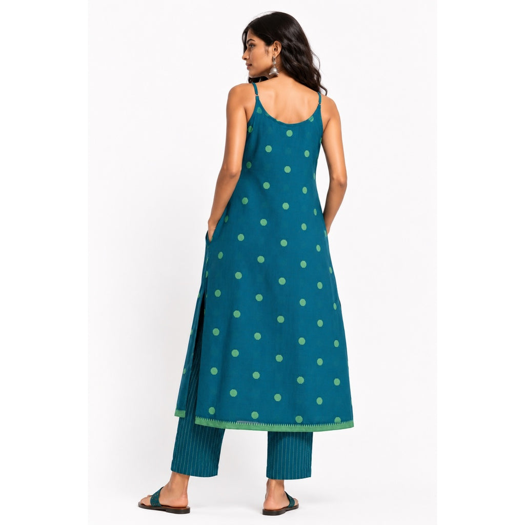 Wide Hem, Low Slit open Thin Strape Kurta with Pockets with a Matching Cig Pant - 2pcs Set