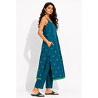 Wide Hem, Low Slit open Thin Strape Kurta with Pockets with a Matching Cig Pant - 2pcs Set