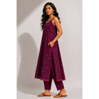 Wide Hem, Low Slit open Thin Strape Kurta with Pockets with a Matching Cig Pant - 2pcs Set