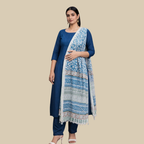3 Pcs Set - Kurta with Pin tuck yoke Co-ords with Patiala Pants & Printed Linen Cotton Hand  Blocked Dupatta
